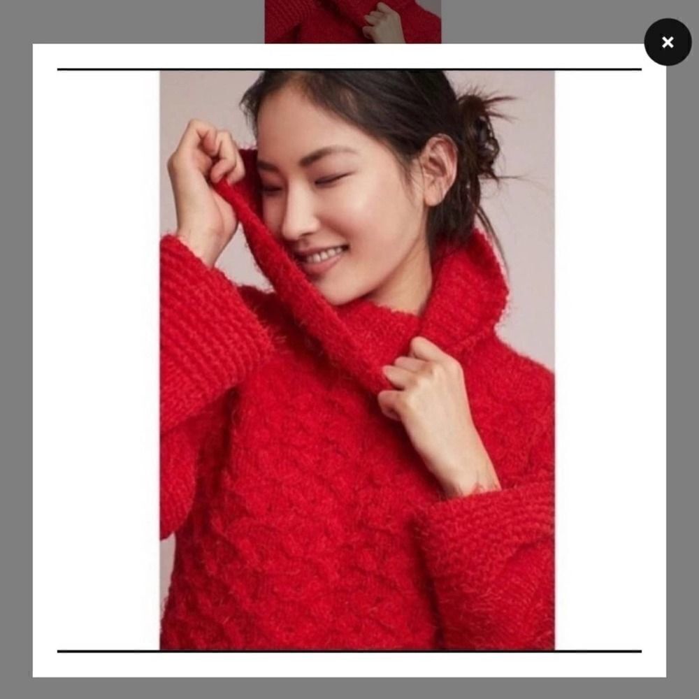 Anthropologie sleeping on snow red Torridon chunky cable eyelash knit sweater S - Picture 4 of 12